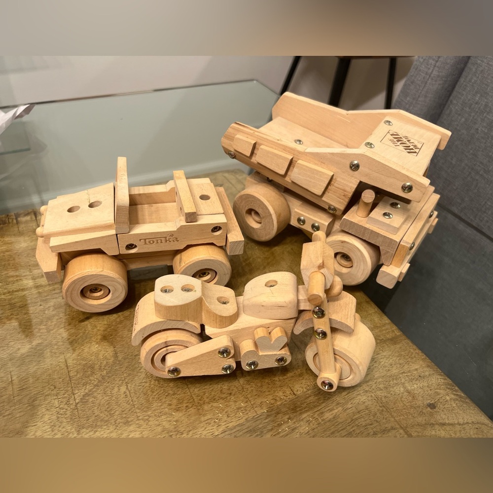 3 Tonka Wooden Toy Vehicle Set - Natural Finish